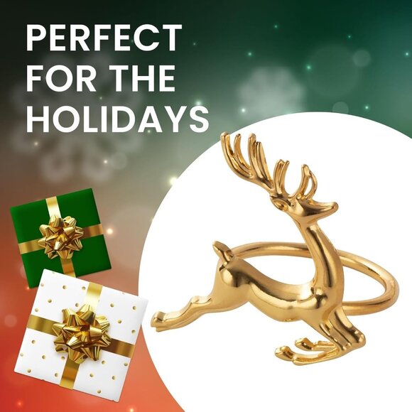 6-Piece Gold Reindeer Napkin Rings for Kitchen Table - 1.8-Inch Diameter Gold Zi - Picture 5 of 5